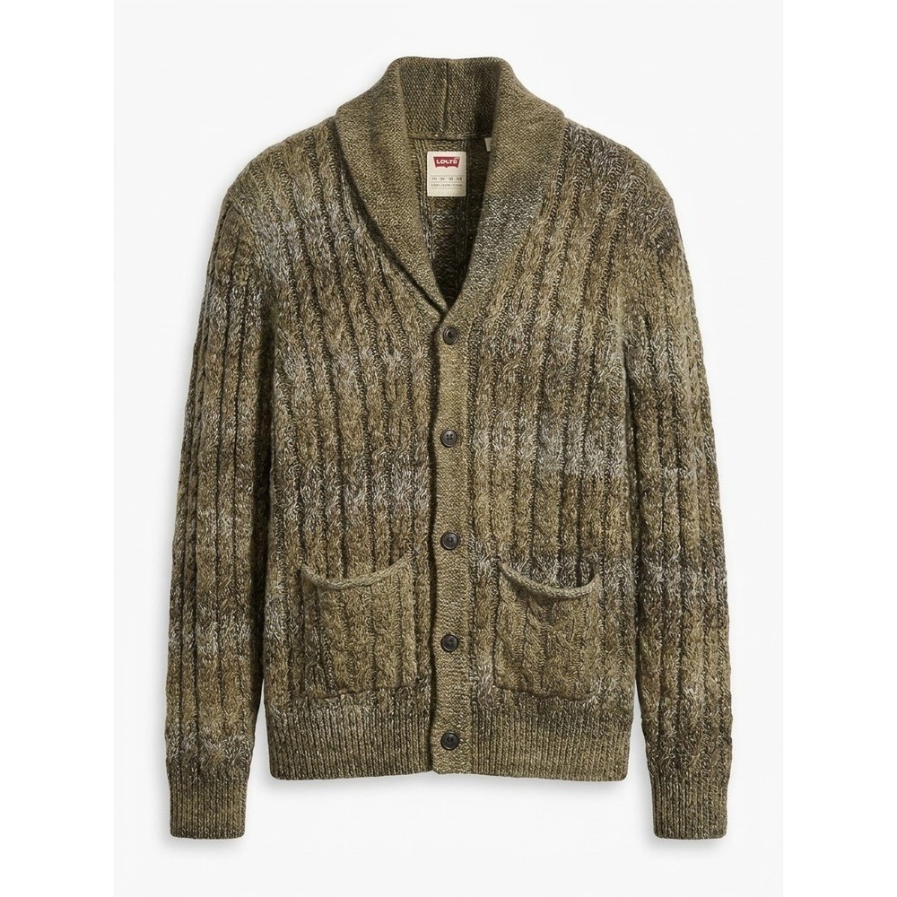 Levi Strauss Cardigan Women XXL Olive Green Grandpa Core Shawl Neck Cable Knit